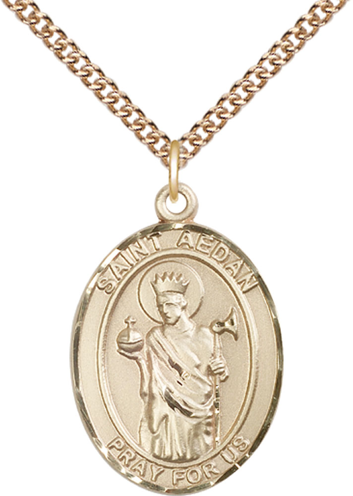 14kt Gold Filled Saint Aedan of Ferns Pendant on a 24 inch Gold Filled Heavy Curb chain