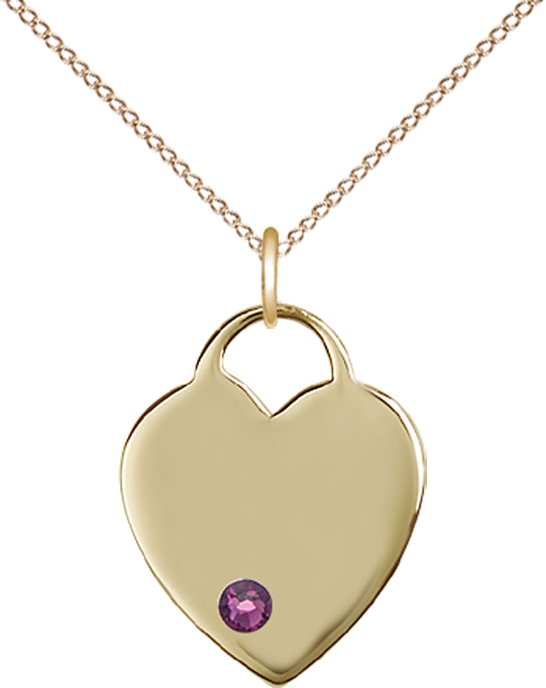 14kt Gold Filled Heart Pendant with a 3mm Amethyst Swarovski stone on a 18 inch Gold Filled Light Curb chain