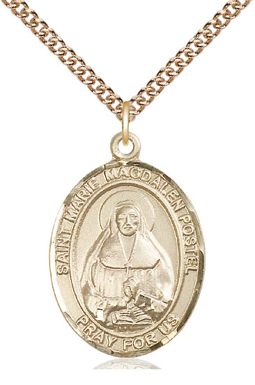 14kt Gold Filled Marie Magdalen Postel Pendant on a 24 inch Gold Filled Heavy Curb chain