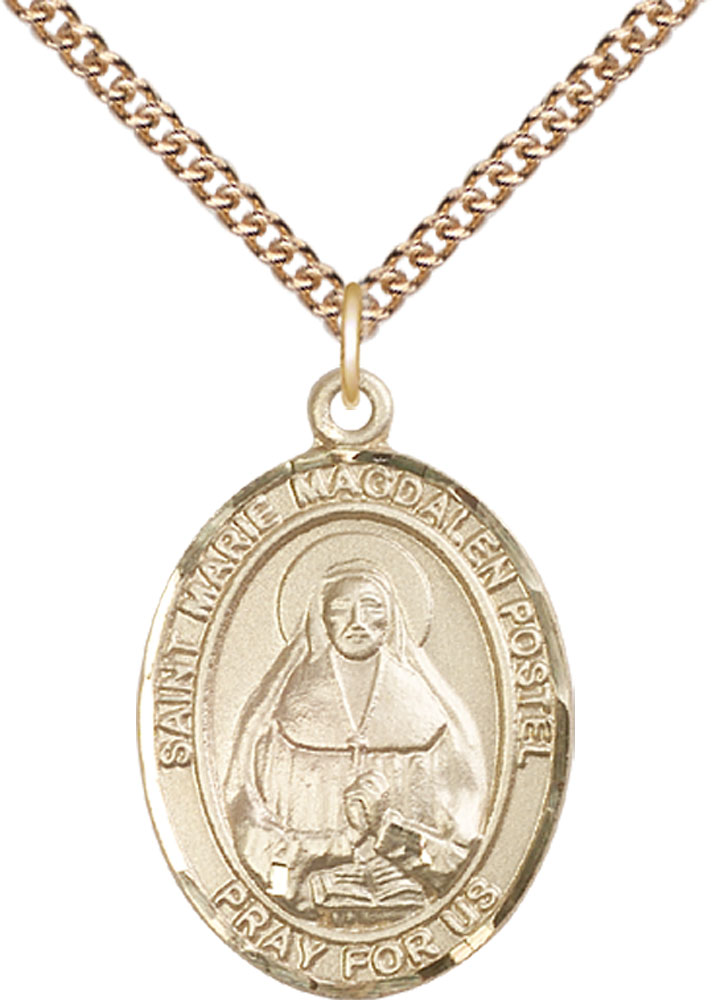 14kt Gold Filled Marie Magdalen Postel Pendant on a 24 inch Gold Filled Heavy Curb chain