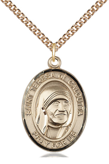 14kt Gold Filled Saint Teresa of Calcutta Pendant on a 24 inch Gold Filled Heavy Curb chain