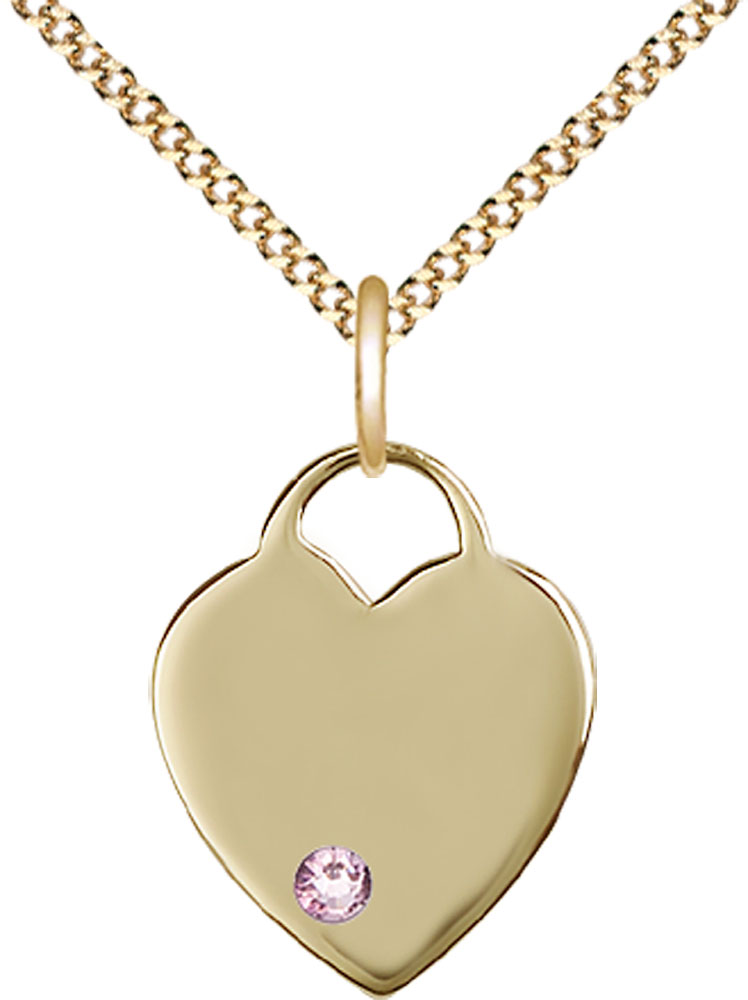 14kt Gold Filled Heart Pendant with a 3mm Light Amethyst Swarovski stone on a 18 inch Gold Plate Light Curb chain