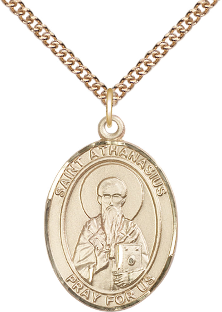 14kt Gold Filled Saint Athanasius Pendant on a 24 inch Gold Filled Heavy Curb chain