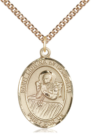 14kt Gold Filled Saint Lidwina of Schiedam Pendant on a 24 inch Gold Filled Heavy Curb chain