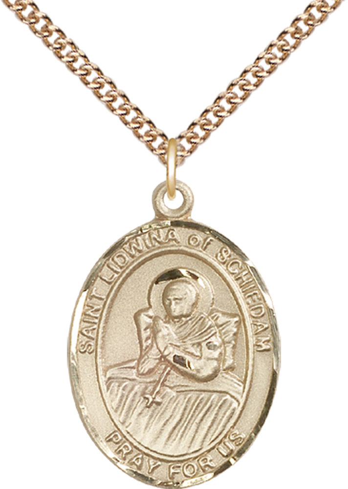 14kt Gold Filled Saint Lidwina of Schiedam Pendant on a 24 inch Gold Filled Heavy Curb chain