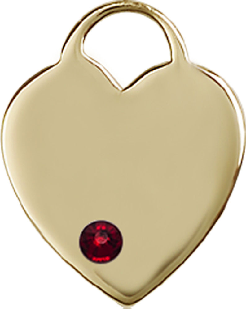 14kt Gold Heart Medal with a 3mm Garnet Swarovski stone
