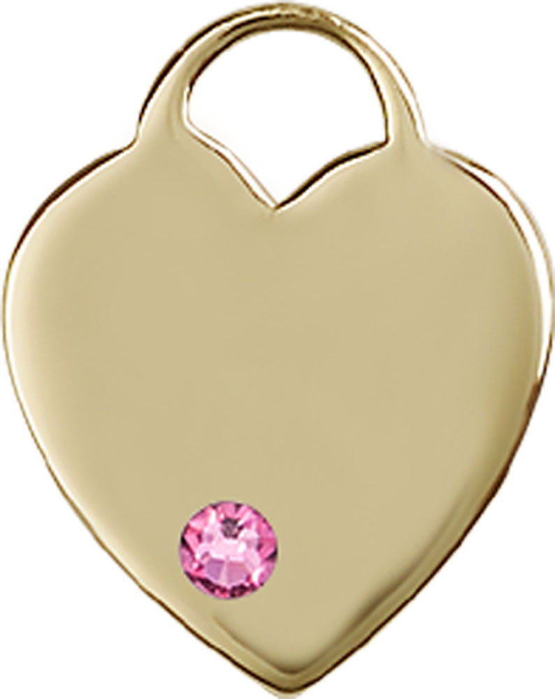 14kt Gold Heart Medal with a 3mm Rose Swarovski stone