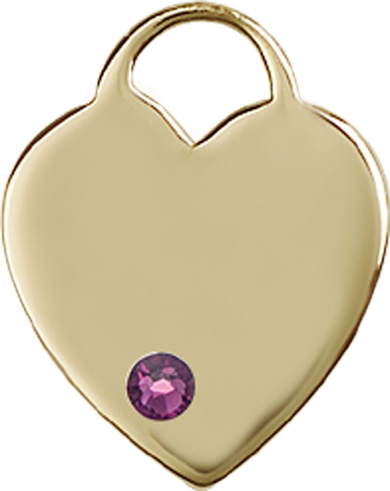 14kt Gold Heart Medal with a 3mm Amethyst Swarovski stone