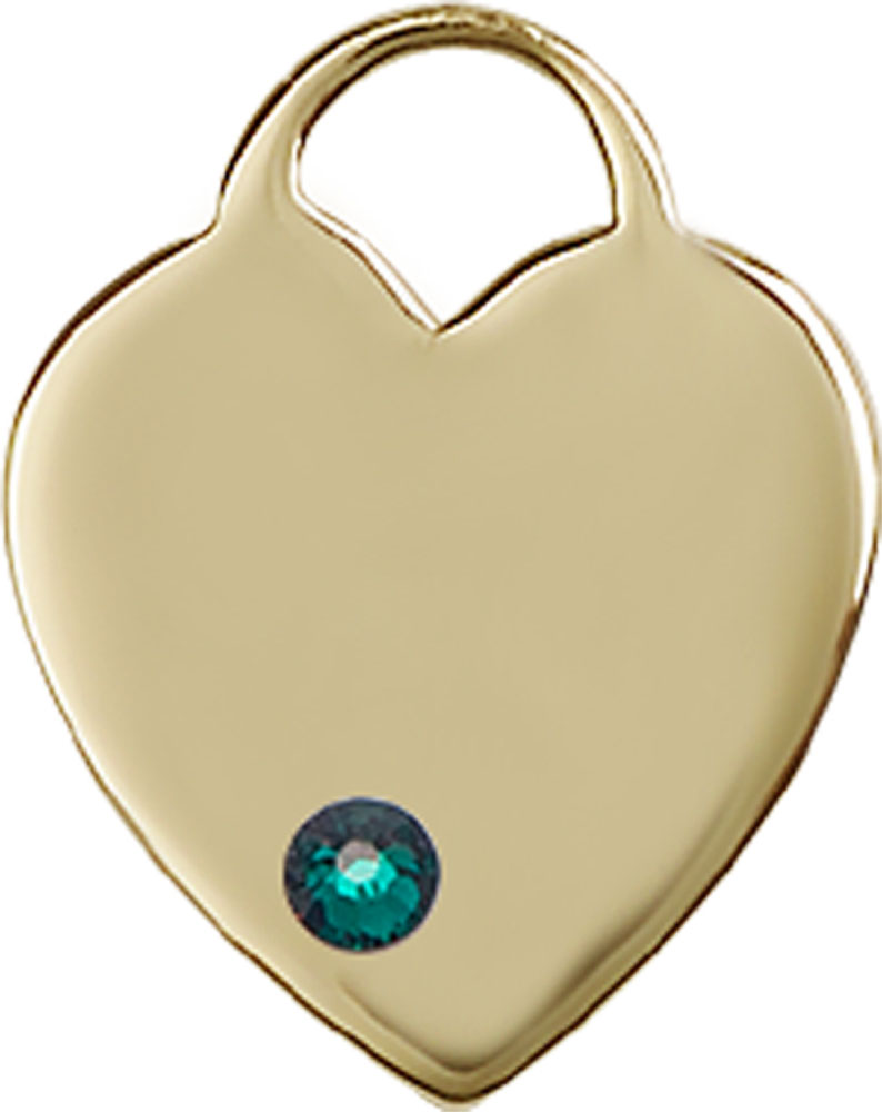 14kt Gold Heart Medal with a 3mm Emerald Swarovski stone