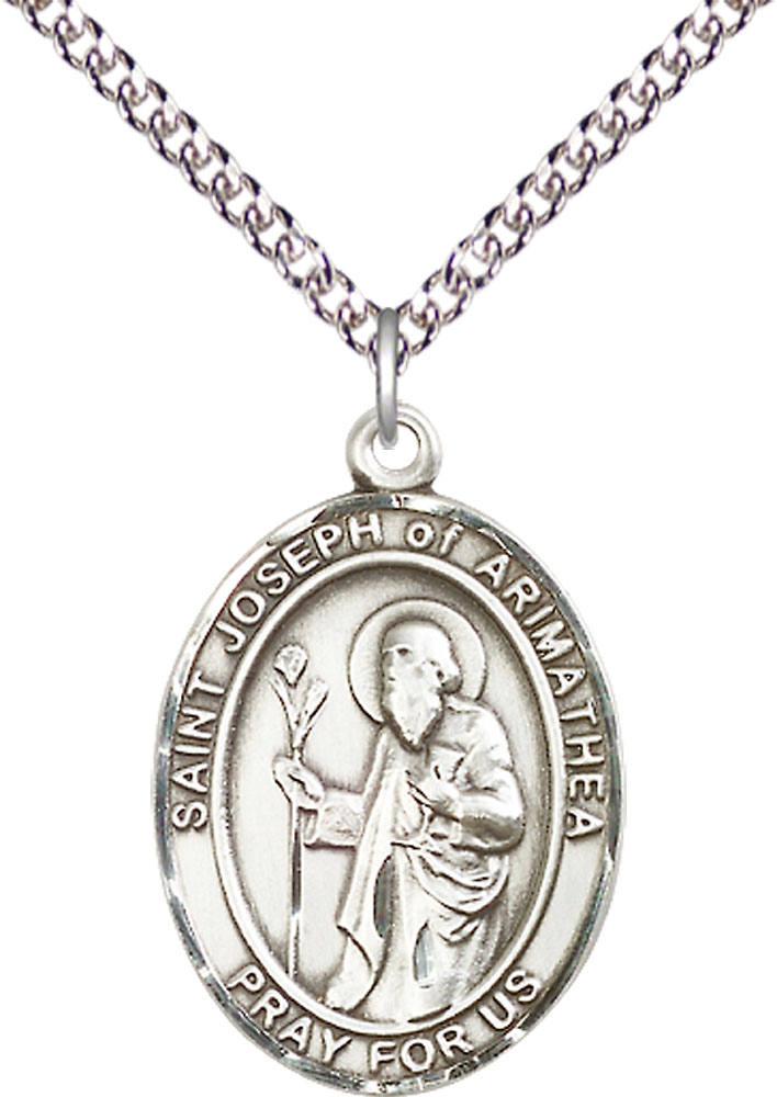 Sterling Silver Saint Joseph of Arimathea Pendant on a 24 inch Sterling Silver Heavy Curb chain
