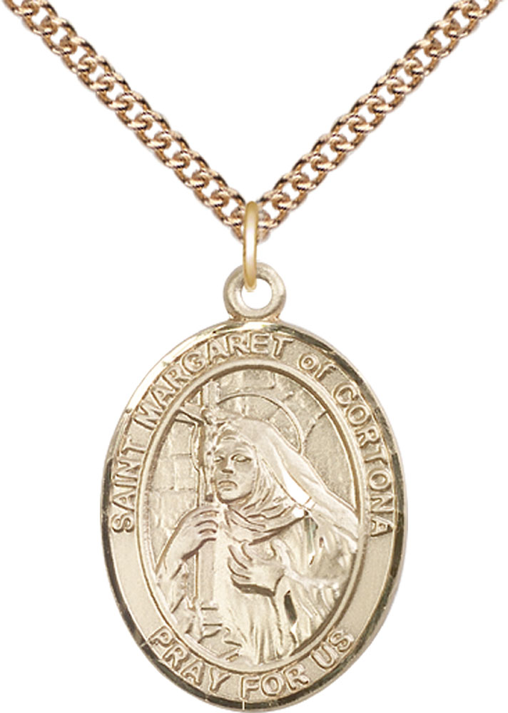 14kt Gold Filled Saint Margaret of Cortona Pendant on a 24 inch Gold Filled Heavy Curb chain