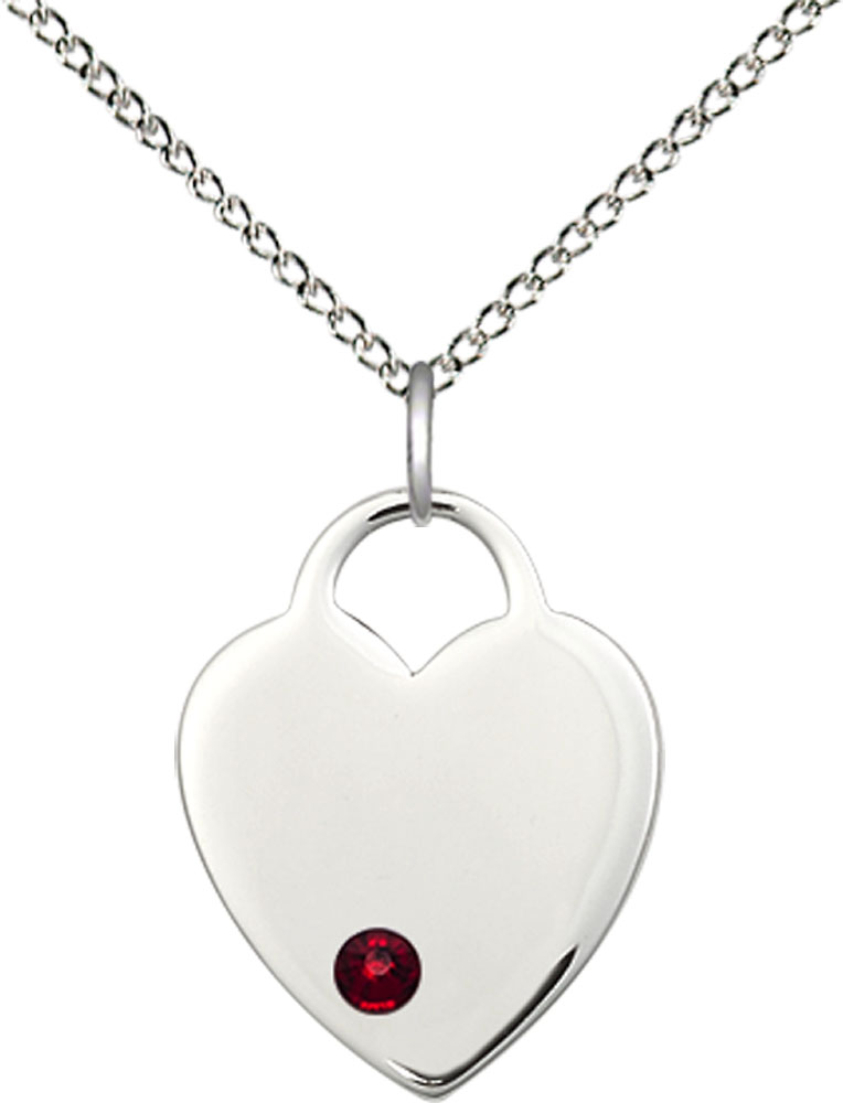 Sterling Silver Heart Pendant with a 3mm Garnet Swarovski stone on a 18 inch Sterling Silver Light Curb chain