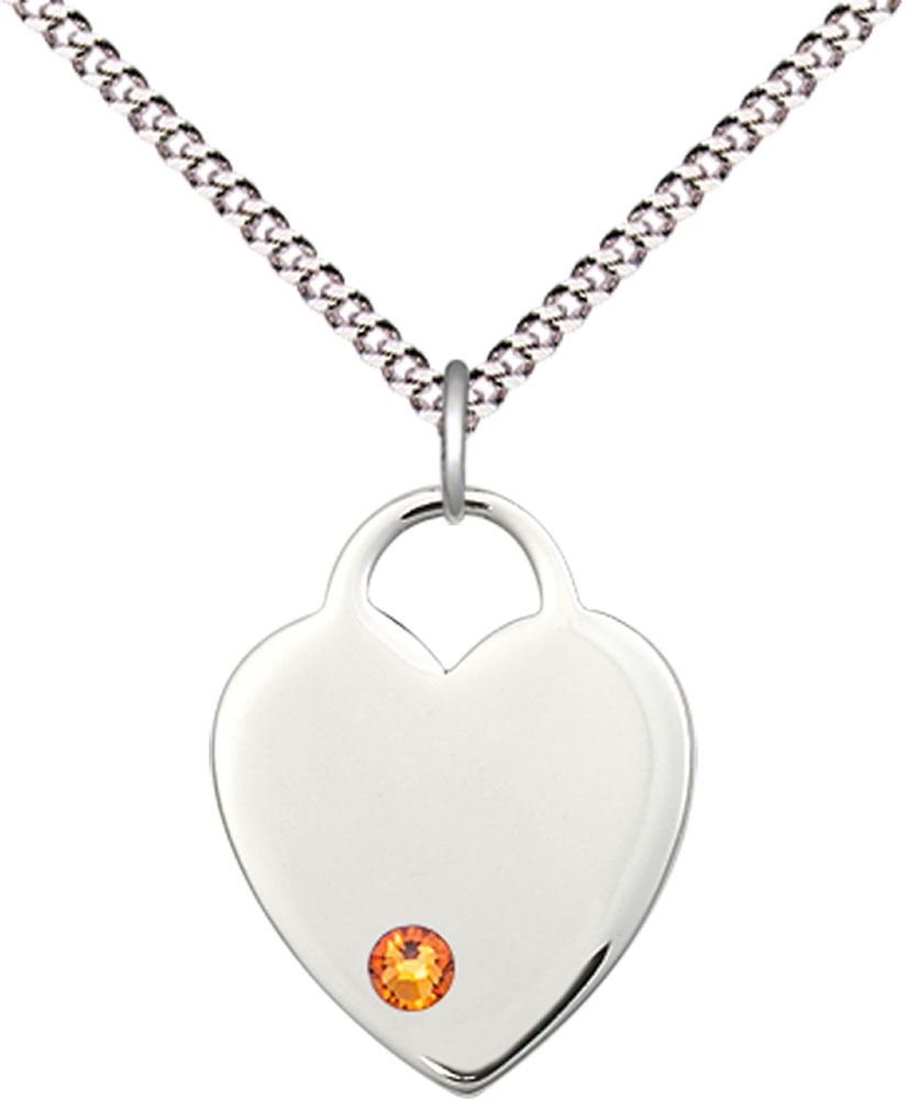 Sterling Silver Heart Pendant with a 3mm Topaz Swarovski stone on a 18 inch Light Rhodium Light Curb chain