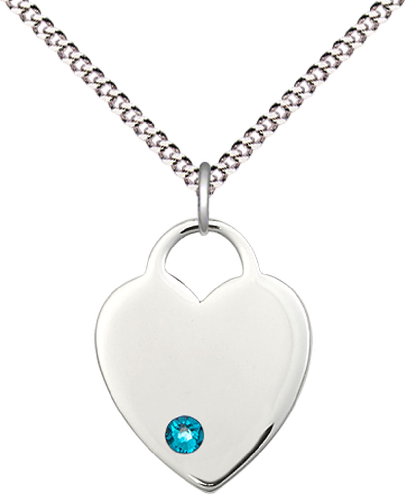 Sterling Silver Heart Pendant with a 3mm Zircon Swarovski stone on a 18 inch Light Rhodium Light Curb chain