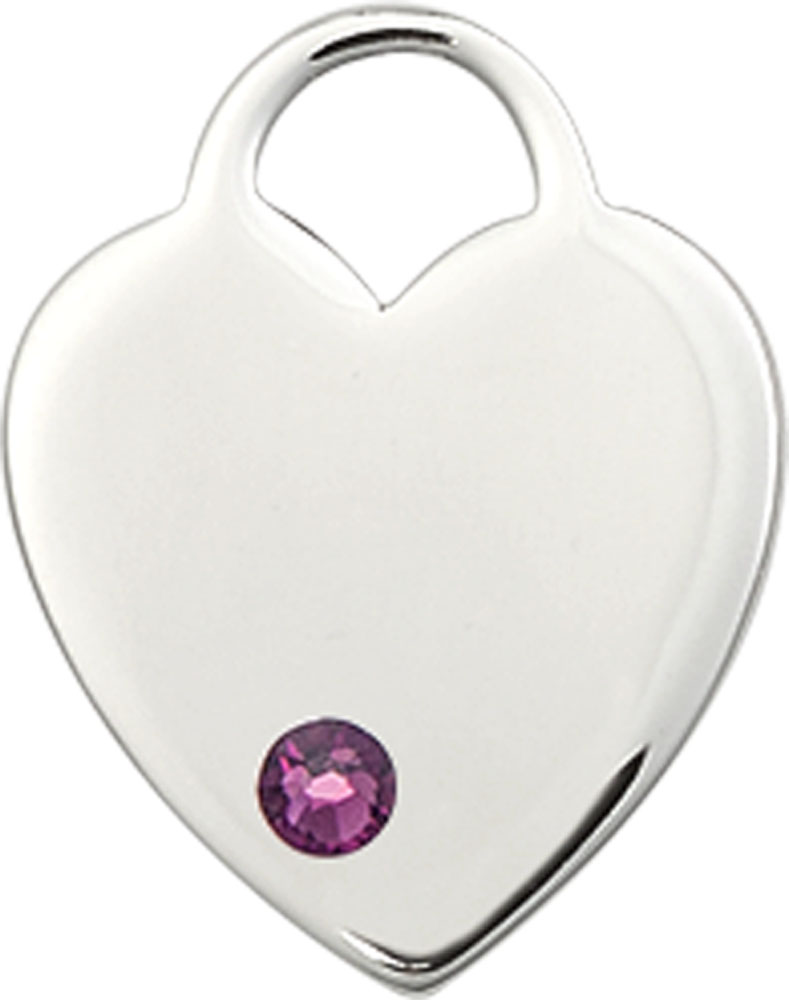 Sterling Silver Heart Medal with a 3mm Amethyst Swarovski stone
