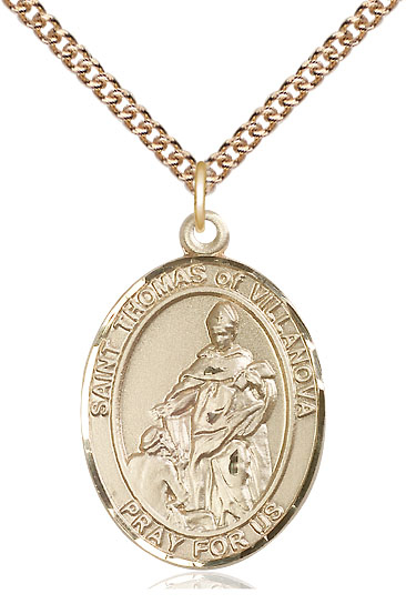 14kt Gold Filled Saint Thomas of Villanova Pendant on a 24 inch Gold Filled Heavy Curb chain