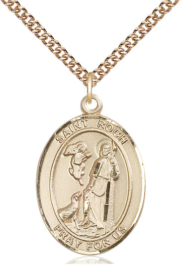 14kt Gold Filled Saint Roch Pendant on a 24 inch Gold Filled Heavy Curb chain