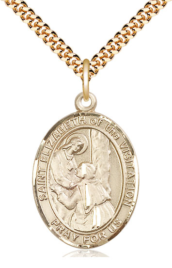 14kt Gold Filled Saint Elizabeth of the Visitation Pendant on a 24 inch Gold Plate Heavy Curb chain