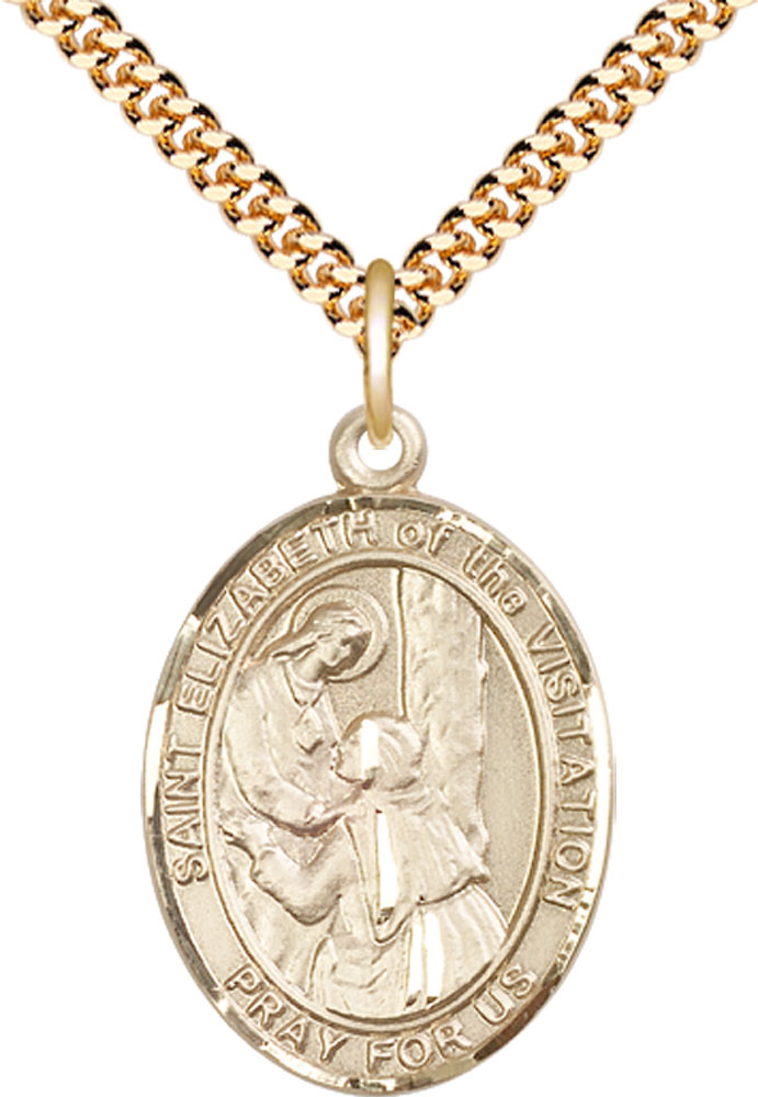 14kt Gold Filled Saint Elizabeth of the Visitation Pendant on a 24 inch Gold Plate Heavy Curb chain
