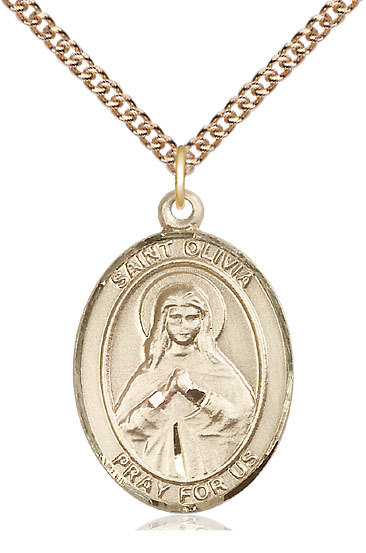 14kt Gold Filled Saint Olivia Pendant on a 24 inch Gold Filled Heavy Curb chain