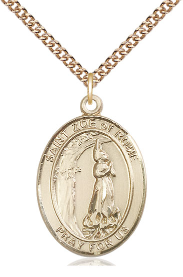 14kt Gold Filled Saint Zoe of Rome Pendant on a 24 inch Gold Filled Heavy Curb chain