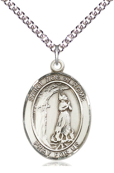 Sterling Silver Saint Zoe of Rome Pendant on a 24 inch Sterling Silver Heavy Curb chain