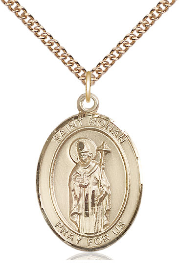 14kt Gold Filled Saint Ronan Pendant on a 24 inch Gold Filled Heavy Curb chain