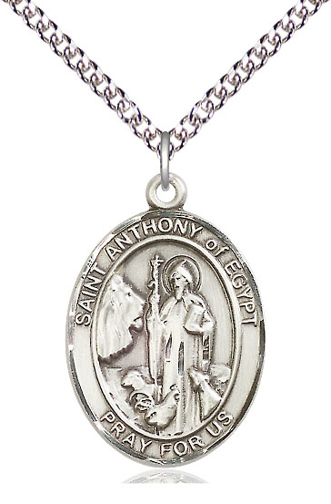 Sterling Silver Saint Anthony of Egypt Pendant on a 24 inch Sterling Silver Heavy Curb chain