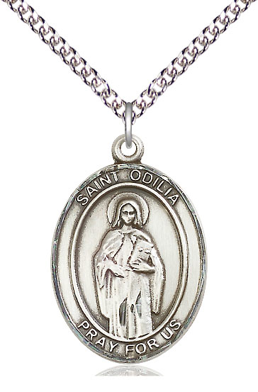 Sterling Silver Saint Odilia Pendant on a 24 inch Sterling Silver Heavy Curb chain