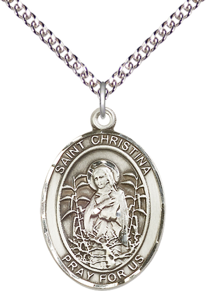 Sterling Silver Saint Christina the Astonishing Pendant on a 24 inch Sterling Silver Heavy Curb chain