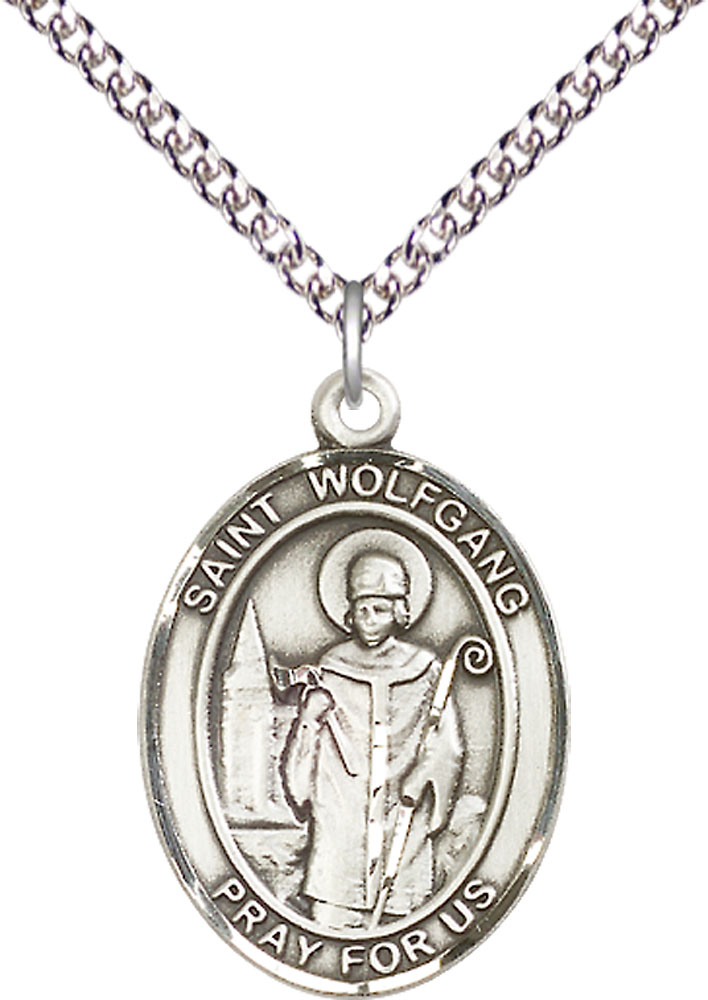 Sterling Silver Saint Wolfgang Pendant on a 24 inch Sterling Silver Heavy Curb chain