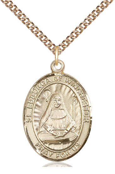 14kt Gold Filled Saint Edburga of Winchester Pendant on a 24 inch Gold Filled Heavy Curb chain