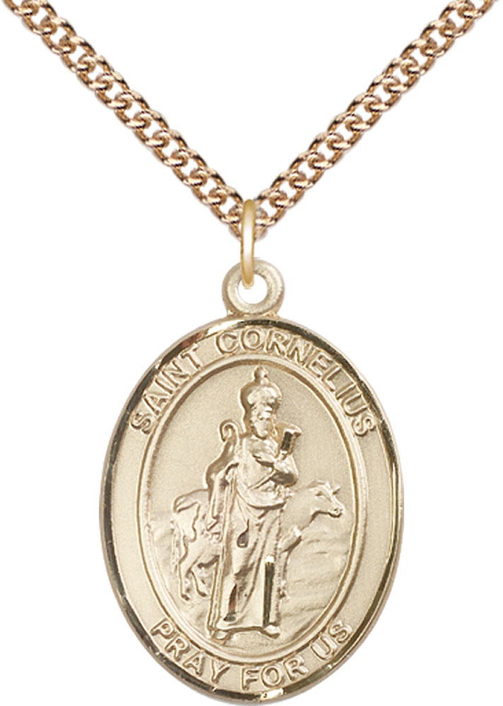 14kt Gold Filled Saint Cornelius Pendant on a 24 inch Gold Filled Heavy Curb chain