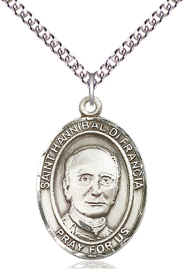 Sterling Silver Saint Hannibal Pendant on a 24 inch Sterling Silver Heavy Curb chain