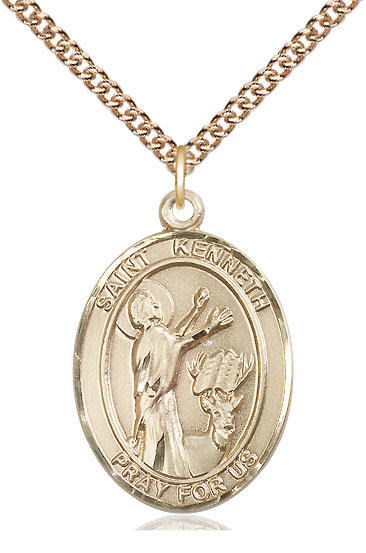 14kt Gold Filled Saint Kenneth Pendant on a 24 inch Gold Filled Heavy Curb chain