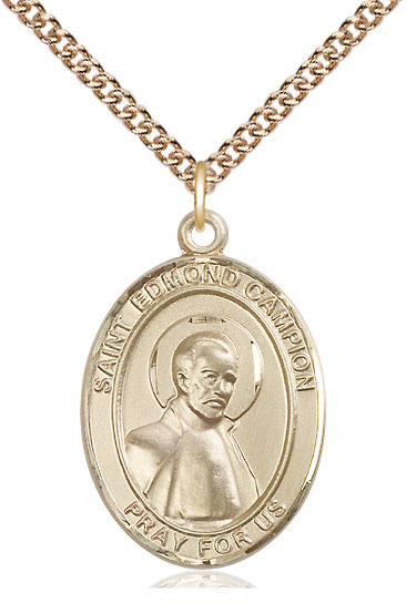 14kt Gold Filled Saint Edmund Campion Pendant on a 24 inch Gold Filled Heavy Curb chain