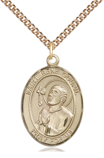 14kt Gold Filled Saint Rene Goupil Pendant on a 24 inch Gold Filled Heavy Curb chain