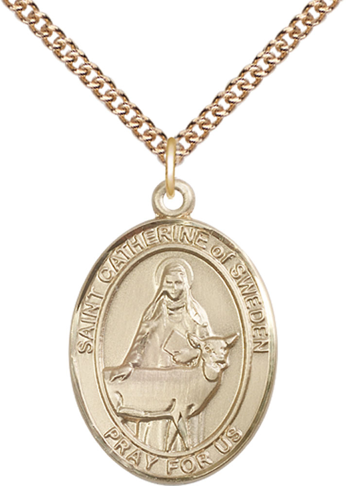 14kt Gold Filled Saint Catherine of Sweden Pendant on a 24 inch Gold Filled Heavy Curb chain