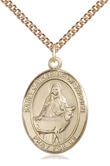 14kt Gold Filled Saint Catherine of Sweden Pendant on a 24 inch Gold Filled Heavy Curb chain