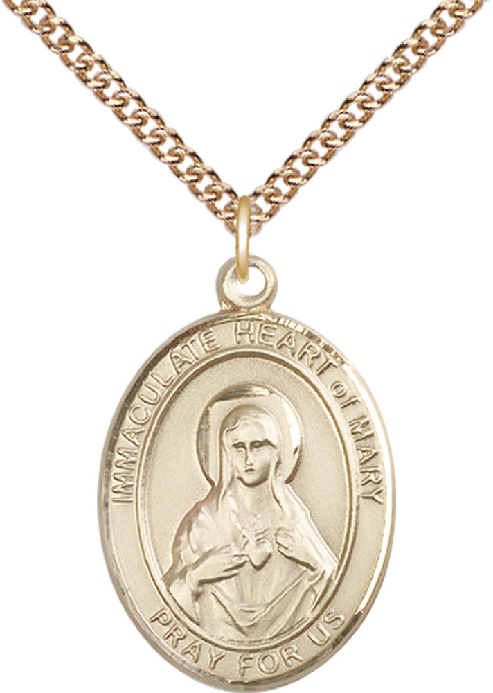 14kt Gold Filled Immaculate Heart of Mary Pendant on a 24 inch Gold Filled Heavy Curb chain