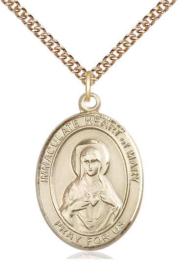 14kt Gold Filled Immaculate Heart of Mary Pendant on a 24 inch Gold Filled Heavy Curb chain