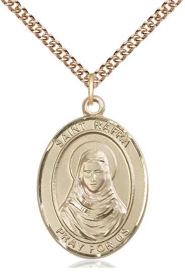 14kt Gold Filled Saint Rafka Pendant on a 24 inch Gold Filled Heavy Curb chain