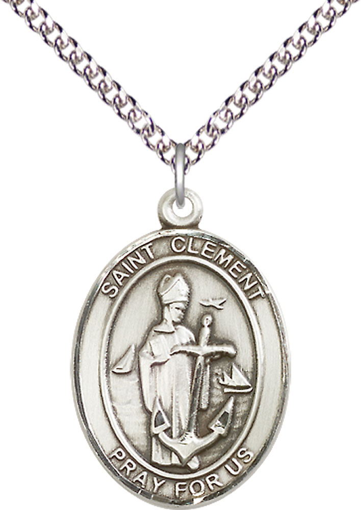 Sterling Silver Saint Clement Pendant on a 24 inch Sterling Silver Heavy Curb chain