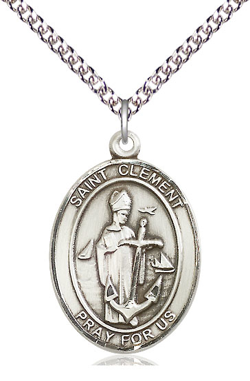 Sterling Silver Saint Clement Pendant on a 24 inch Sterling Silver Heavy Curb chain