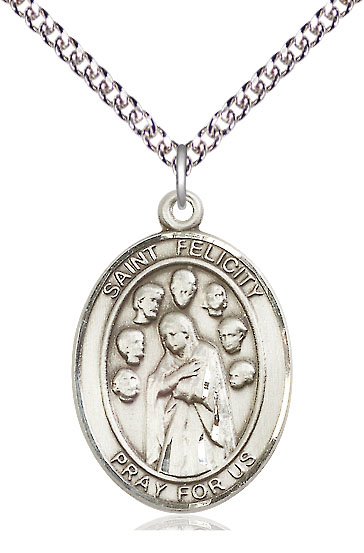 Sterling Silver Saint Felicity Pendant on a 24 inch Sterling Silver Heavy Curb chain