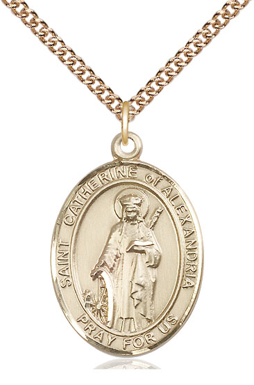 14kt Gold Filled Saint Catherine of Alexandria Pendant on a 24 inch Gold Filled Heavy Curb chain