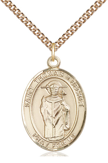 14kt Gold Filled Saint Thomas A Becket Pendant on a 24 inch Gold Filled Heavy Curb chain