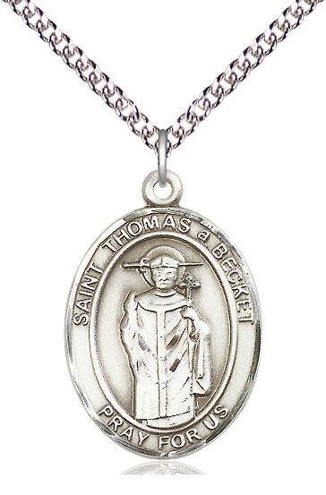 Sterling Silver Saint Thomas A Becket Pendant on a 24 inch Sterling Silver Heavy Curb chain