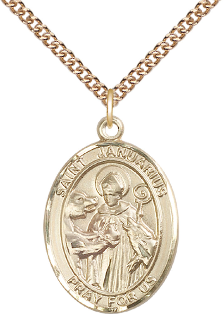 14kt Gold Filled Saint Januarius Pendant on a 24 inch Gold Filled Heavy Curb chain
