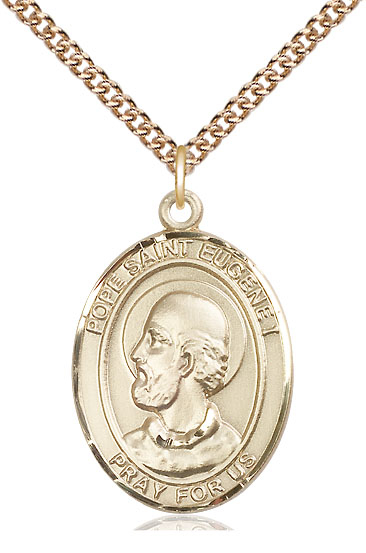 14kt Gold Filled Pope St Eugene I Pendant on a 24 inch Gold Filled Heavy Curb chain